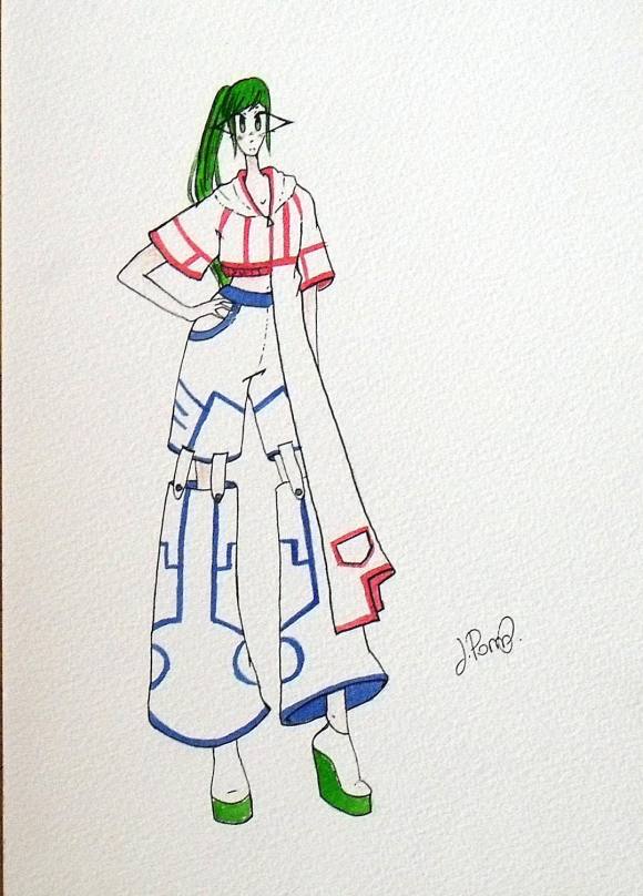 Júlia Pons Pallàs. Fashion figure drawing. Anime type. Watercolor and ink. Hand signed.