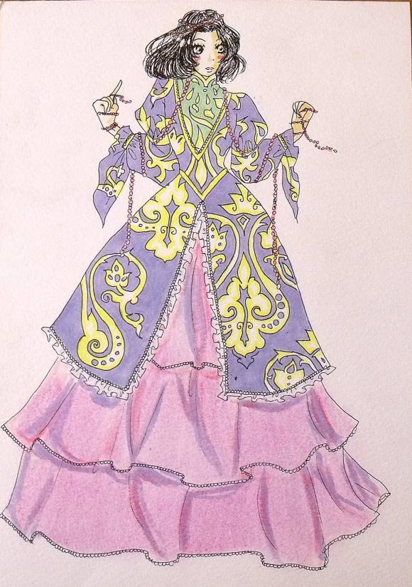 Júlia Pons Pallàs. Dibujo tipo Anime. Tinta y acuarela. Firmado por detrás.