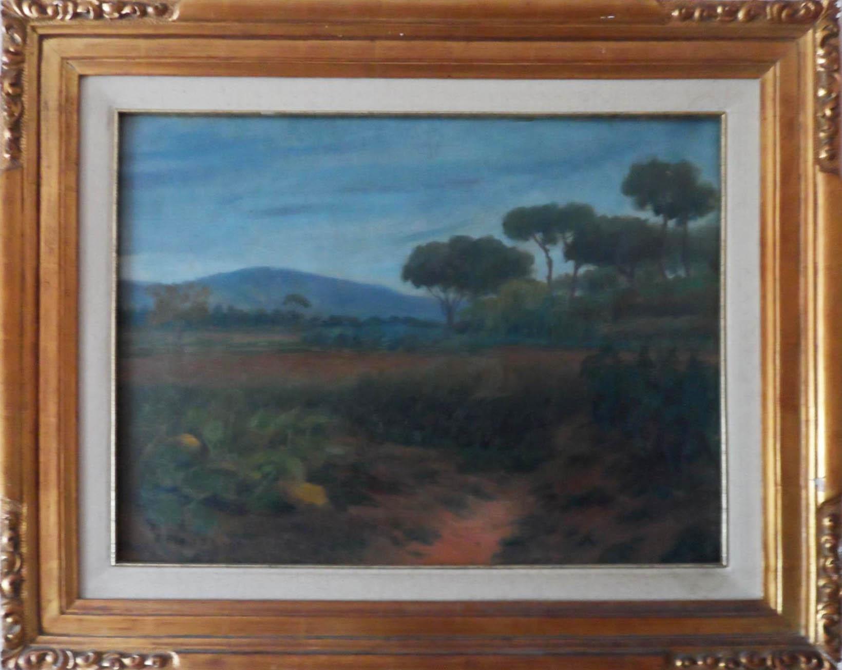 Grand Tableau Paysage Urbain de Francisco Planas Doria, Barcelone, 1940s,  Huile sur Panneau, Encadré en vente sur Pamono