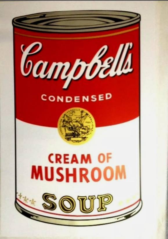 Andy Warhol: CREAM OF MUSHROOM Campbells soup.