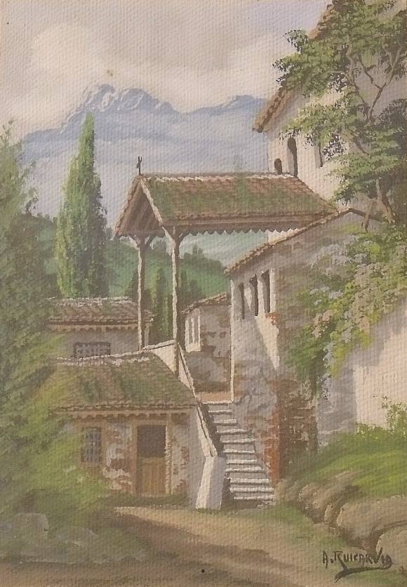 Antonio Ruicarvía. Acuarela sobre papel. Picos de Europa. Firmado a mano. 43x33 cm. 32x22 cm.