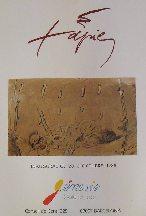 Antoni Tapies. 1988. Galeria d'Art Genesis exhibition poster. Barcelona. 60x44cm.