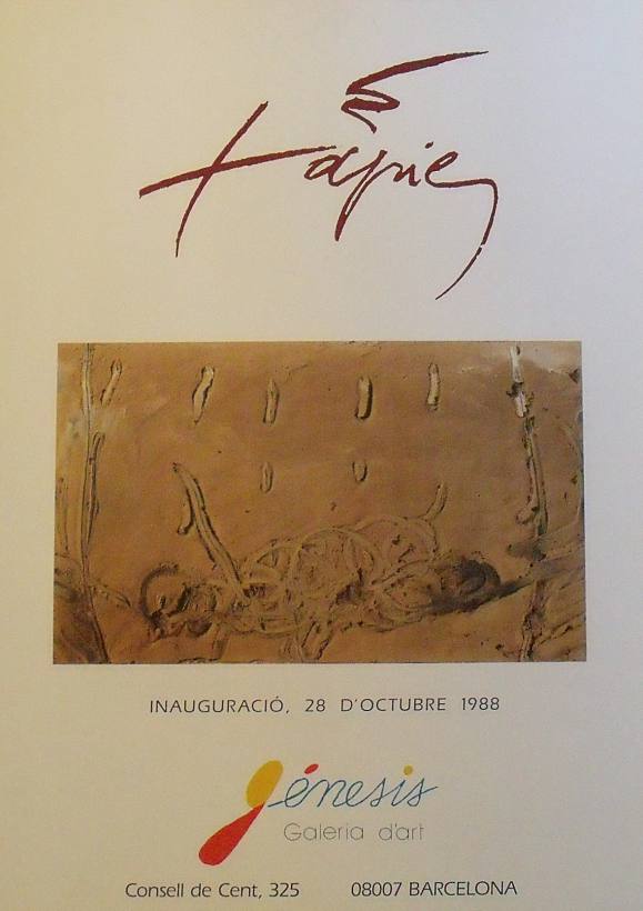 Antoni Tàpies. Cartel Exposición 1988. Galeria d'Art Génesis. Barcelona. 60x44 cm.