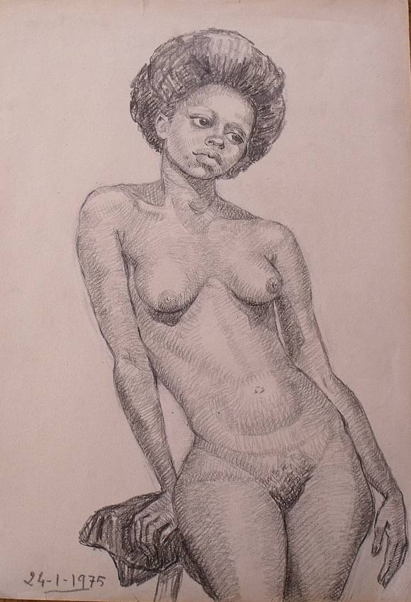 Francisca Aguilera. Boceto, esbozo o dibujo lápiz. Desnudo femenino. Sin firmar. 1975. 54x38 cm. 