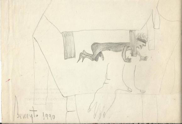 Antonio Beneyto. Dibujo a lápiz sobre papel. 1990. Firmado a mano. 24x16,5 cm. Surrealismo. 