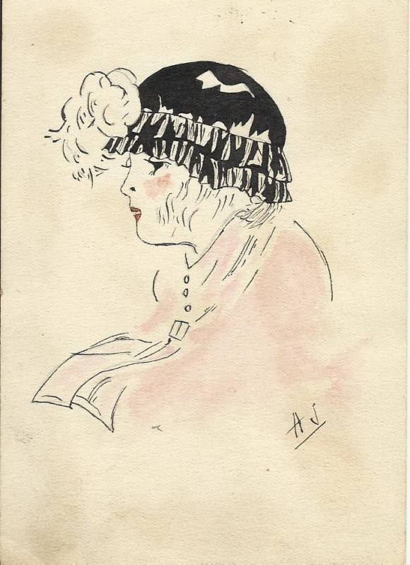 A. J. Ilustración o dibujo moda francesa a tinta y acuarela 