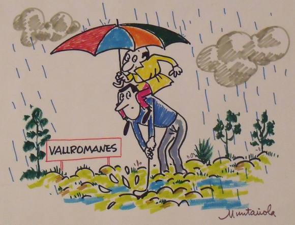 Joaquim Muntañola. Dibujo rotulador ”Vallromanes. Golf”. Firmado a mano. 35x50 cm.