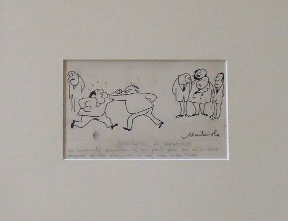 Joaquim Muntañola. Dibujo a tinta. ”Candidatos al Parlament”. Firmado a mano. 