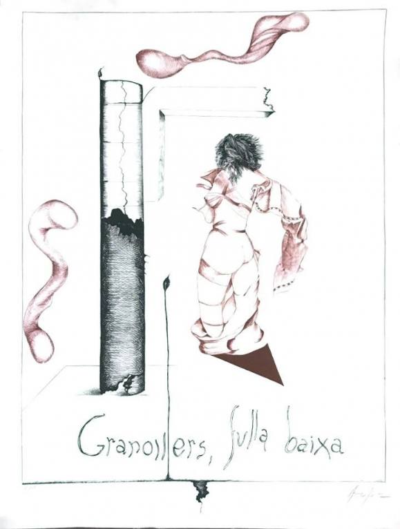 Eduardo Arranz-Bravo y Rafael Bartolozzi: “Granollers, fulla baixa I”. Litografía original firmada y numerada 95/125 por los dos artistas