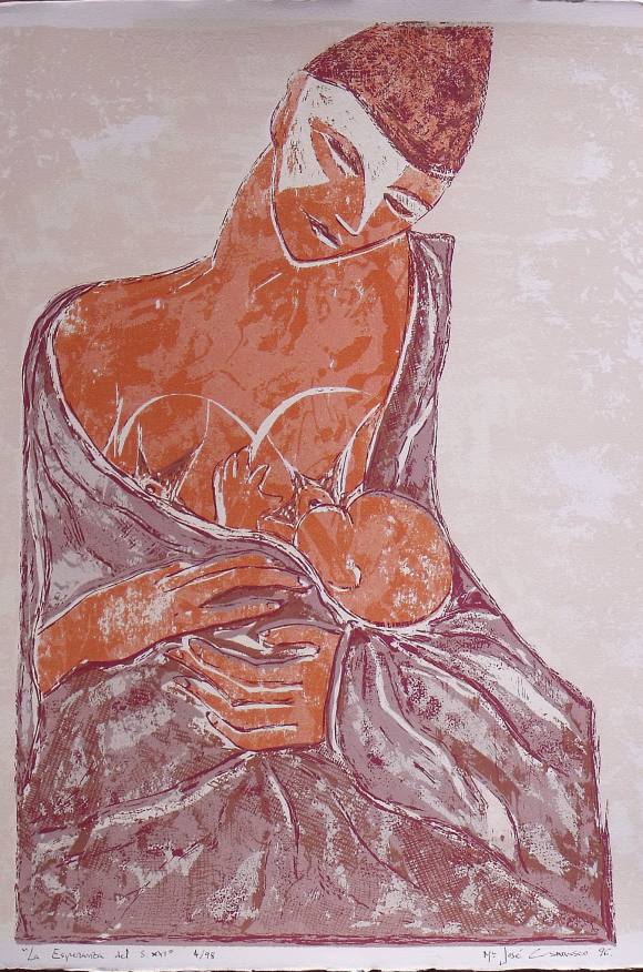 María José Carrasco. Serigrafía ”L'esperança del segle XXI”. Firmada a mano. Numerada 4/98. 1996. 50x35 cm.