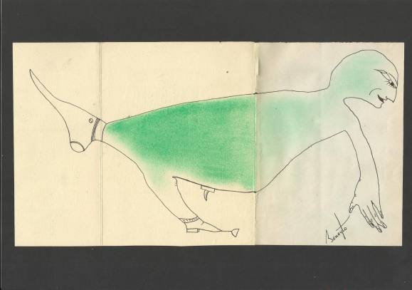 Antonio Beneyto. Dibujo a tinta y color sobre papel ”Surrealismo”. Firmado a mano. 21x30 cm. 
