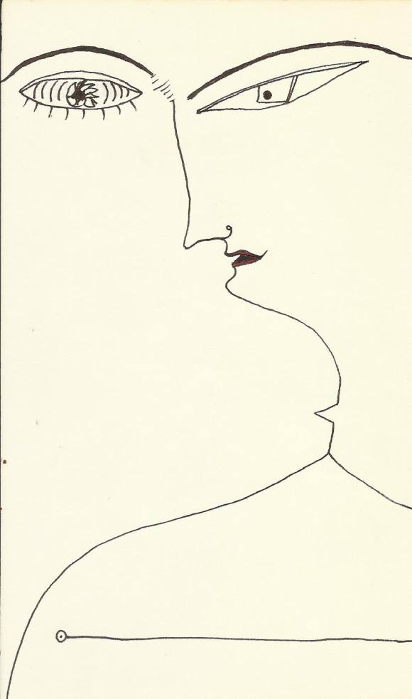Antonio Beneyto. Dibujo a tinta y color sobre papel. Surrealismo. Sin firmar. 18x10,5 cm.