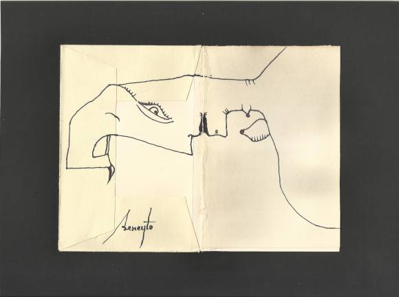 Antonio Beneyto. Dibujo a tinta y color sobre papel. Surrealismo. Firmado a mano. 14,5x20 cm. 