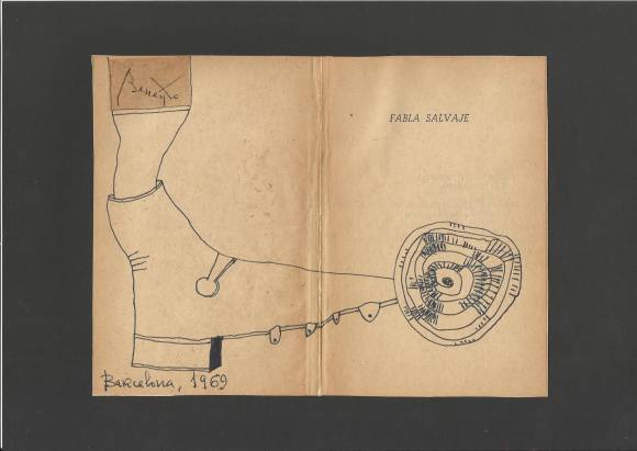 Antonio Beneyto. Dibujo a tinta sobre papel ”Pie con bota”. Firmado mano. 1969. Barcelona. El dibujo mide 21x16 cm.