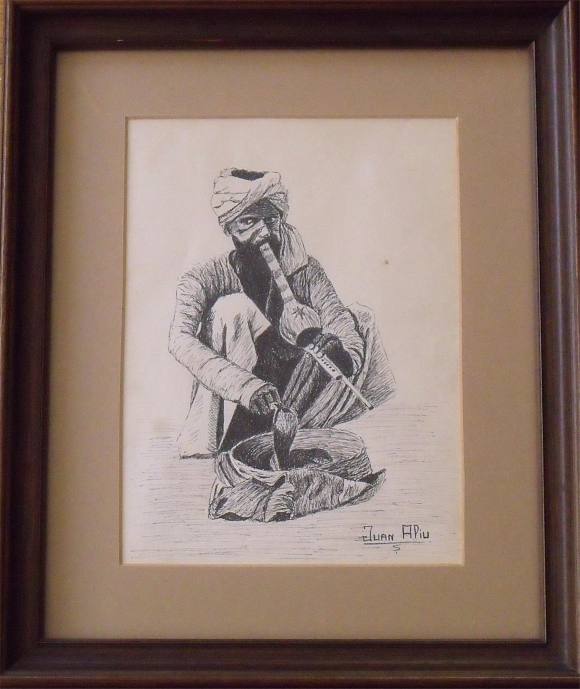 Juan Aliu S. Dibujo a tinta Árabe. Primera mitad del siglo XX. Firmada a mano.