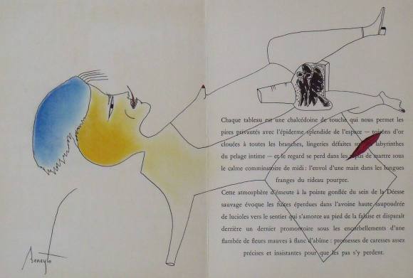 Antonio Beneyto. Dibujo a tinta y color sobre papel. Surrealismo. Firmado a mano. 39,5x27,5 cm. 