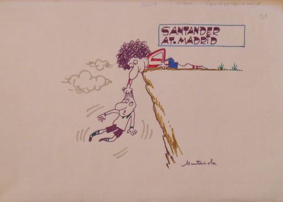 Joaquim Muntañola. Dibujo a rotulador ”Santander At. Madrid ”. Firmado mano. Fútbol. 35x50 cm. 