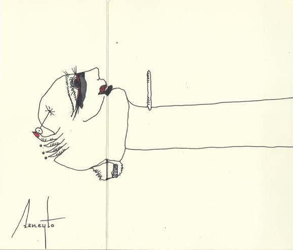 Antonio Beneyto. Dibujo a tinta y color sobre papel. Surrealismo. Firmado a mano. 22,2x19 cm. 