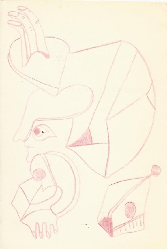 Antonio Beneyto. Dibujo a tinta sobre papel. Surrealismo. Firmado a mano. 18,5x11,5 cm. 