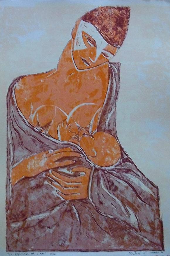 María José Carrasco. Serigrafía ”L'esperança del segle XXI”. Firmada a mano. Numerada 24/98. 1996. Papel Guarro de calidad. 50x35 cm.