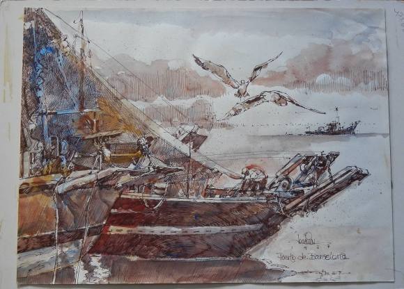 Carlos Enrique Lencinas Gómez (1937-2018). Acuarela y tinta sobre papel. 