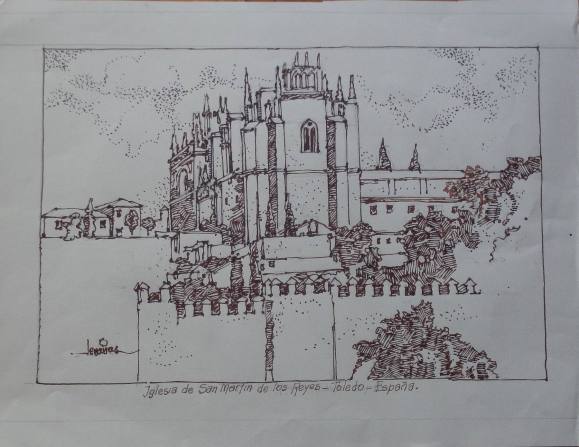 Carlos Enrique Lencinas Gómez. Tinta sobre papel. ”Iglesia San Martín de los Reyes. Toledo”. Firmada a mano. 39x50 cm. 