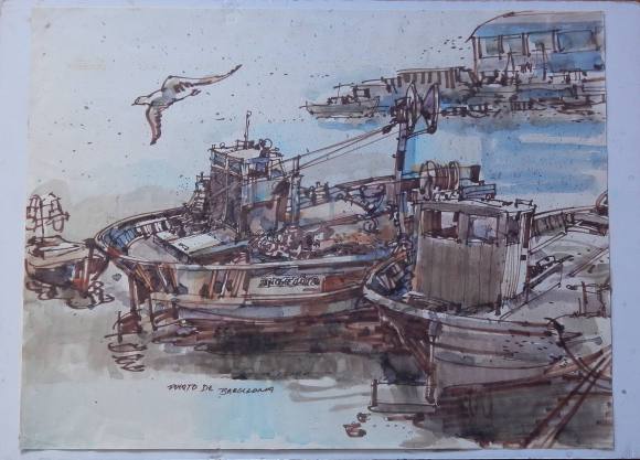 Carlos Enrique Lencinas Gómez (1937-2018). Acuarela y tinta sobre papel. 
