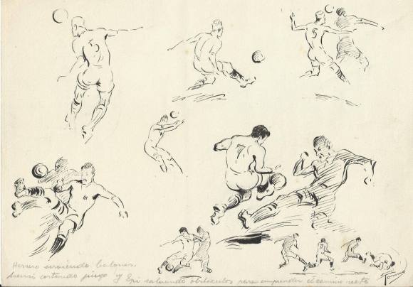 Federico Tormo Monzó. Dibujo a tinta Valencia C. F. Años 50. 