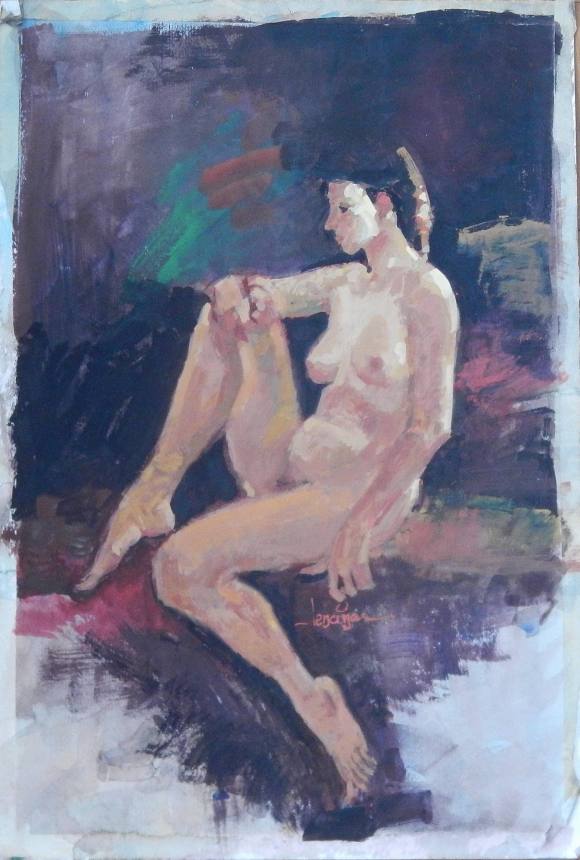 Carlos Enrique Lencinas Gómez. Acrílico sobre papel. ”Desnudo femenino”. Firmado a mano. 46x31 cm. 