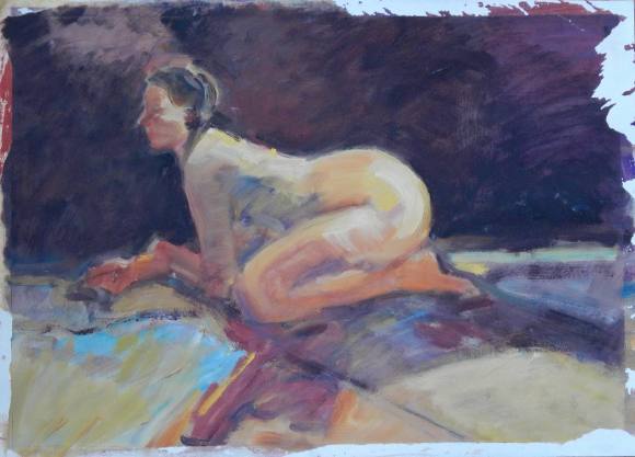 Carlos Enrique Lencinas Gómez. Acrílico sobre papel. ”Desnudo femenino”. Firmado a mano. 50x36 cm. 