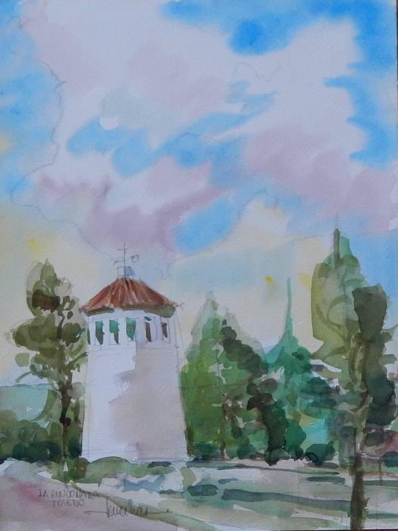 Carlos Enrique Lencinas Gómez. Acuarela sobre papel. ”La Rinconada. Toledo”. Firmado mano. 30x23 cm.