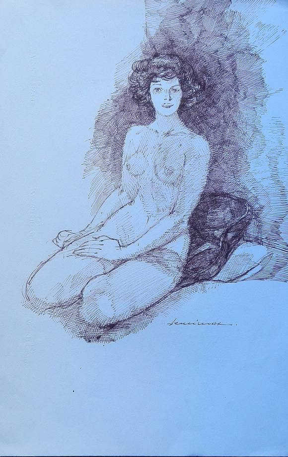 Carlos Enrique Lencinas Gómez. Tinta sobre papel. ”Desnudo femenino”. Firmado a mano. Dibujo. Con dibujo detrás. 50x33 cm. 