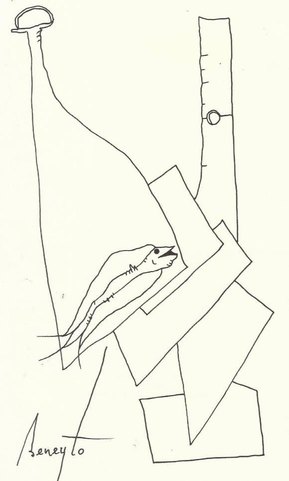 Antonio Beneyto. Dibujo a tinta sobre papel. Surrealismo. Firmado a mano. 20x12,5 cm.