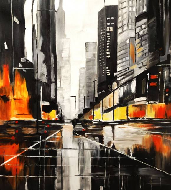 Via urbana nocturna obra de Mercedes Gilaberte