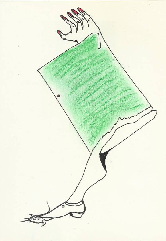 Antonio Beneyto. Dibujo a tinta y color sobre papel. Surrealismo. Sin firmar. 19x13,5 cm.