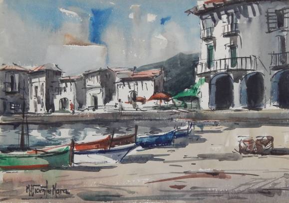 Manuel Vicente Mora. Acuarela sobre papel. ”Calella de Palafrugell. Costa Brava”. Firmado a mano. 24x35 cm. 