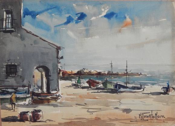 Manuel Vicente Mora. Acuarela sobre papel. ”Calella de Palafrugell. Costa Brava”. Firmado a mano. 24x35 cm. 