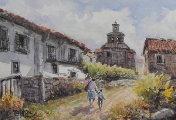 Manuel Vicente Mora. Acuarela sobre papel. ”Quintana. Santander”. Firmado a mano. 23x33 cm.