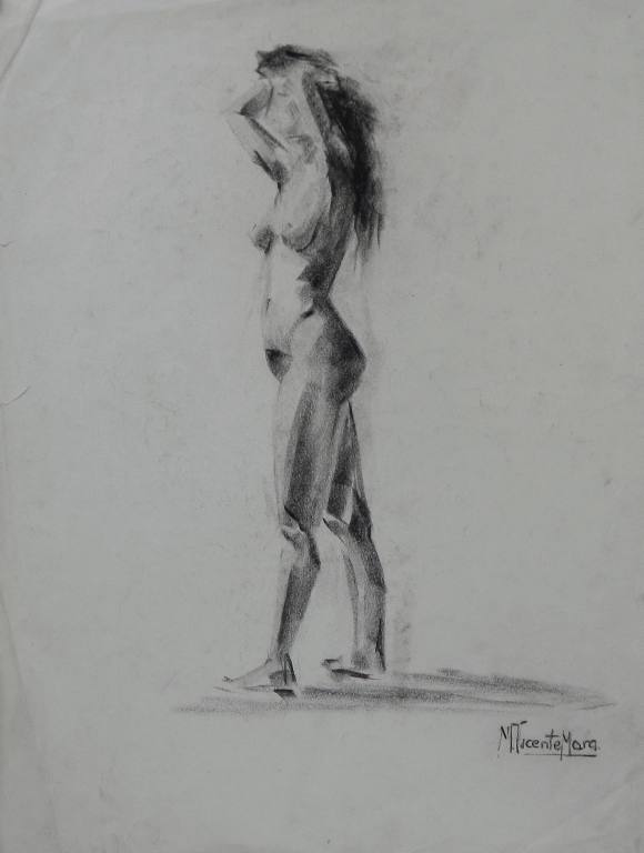 Manuel Vicente Mora. Carboncillo sobre papel. ”Desnudo femenino