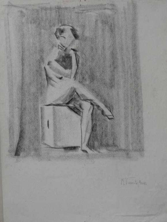 Manuel Vicente Mora. Carboncillo sobre papel. ”Desnudo femenino