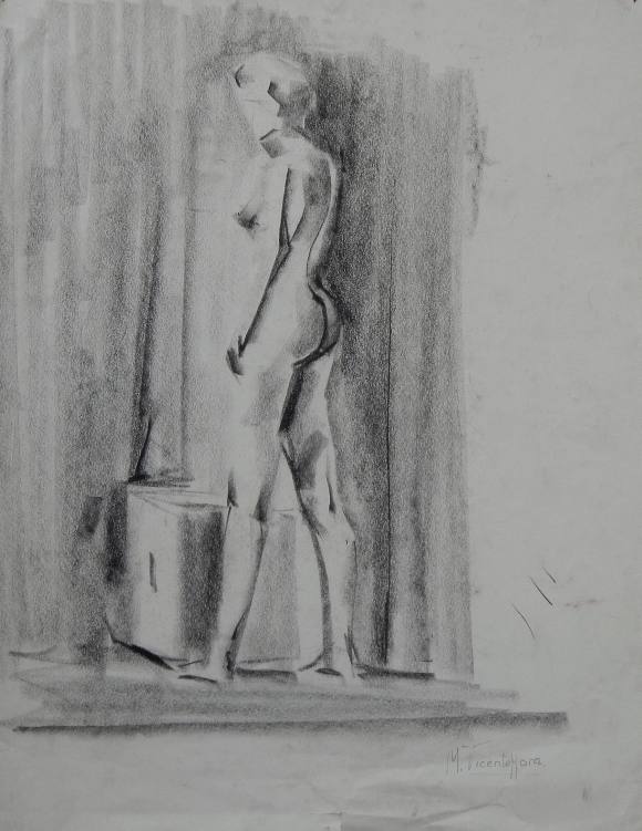 Manuel Vicente Mora. Carboncillo sobre papel. ”Desnudo femenino