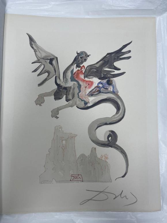 Salavdor Dalí - Infierno 17 - El monstruo Gerión volando sobre el abismo